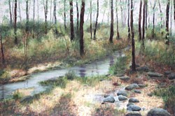 liron Sissman, Stepping into the Woods, metaphorical landscape, landscape painting
